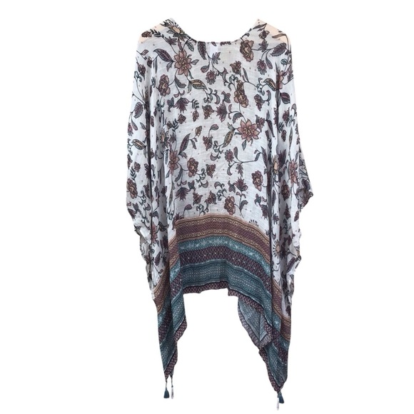 J Jill Boho Floral Open Front Duster Cardigan Tassel Detailing One Size NEW - Picture 8 of 8